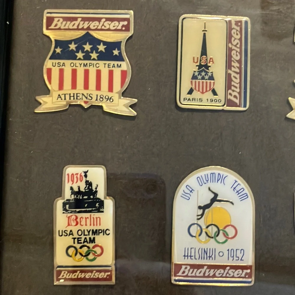 Budweiser Olympic Sponsorship Black and Gold Pin in Picture Frame Collection‎